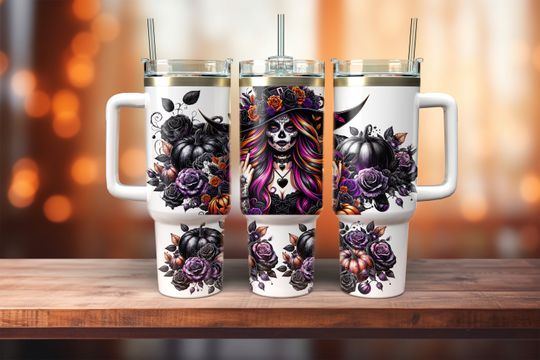 Discover Halloween Witchy 40oz Tumbler Wrap, Creppy Halloween 40 oz Quencher Tumbler Sublimation Design, Gothic Witch Tumbler