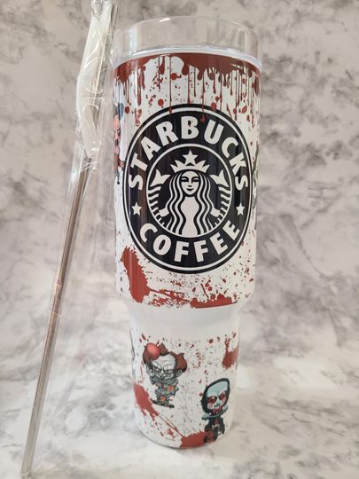 Discover Halloween Horror character Tumbler , 40 oz tumbler with straw. gift for her, ice coffee cup, birthday gift for friend,  water bottle, Starbu