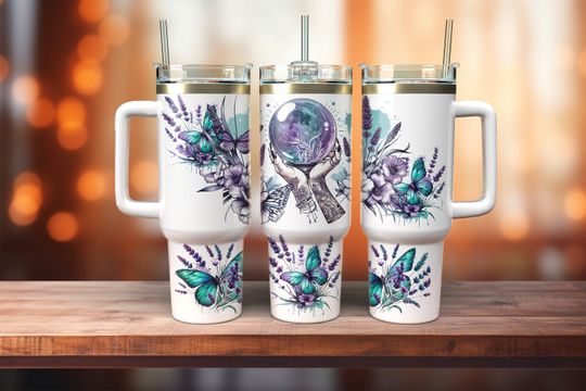 Discover Crystal Ball Witchy 40oz Tumbler Wrap, Funny Halloween 40 oz Quencher Tumbler Sublimation Design, Gothic Witch Tumbler