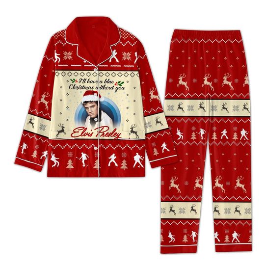 Christmas Elvis Presley Pajamas, Elvis Presley Pajamas Set, Holiday Pajamas, Rock And Roll Pajamas, Elvis King Bridesmaid Pajamas