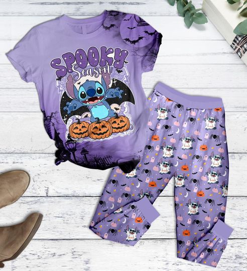 Discover Halloween Stitch Pajamas Set, Stitch Spooky Season Shirt, Cute Stitch Women Pajamas, Disney Stitch Horror Pajamas, Trick Or Treat Shirt