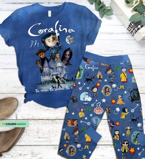 Discover Coraline Doll Pajamas Set, Coraline Jones Shirt, Horror Movie Pajamas Pants, Caroline Button Eyes Holiday Pajamas, Halloween Movie Gift