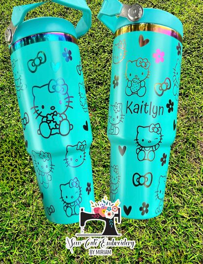 Discover Hello kitty 30 oz flip lid tumbler - laser engrave