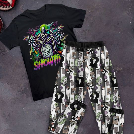 Beetlejuice Halloween Pajamas Set, Beetlejuice Family Pajamas, Beetlejuice Family Holiday Pajamas Set.