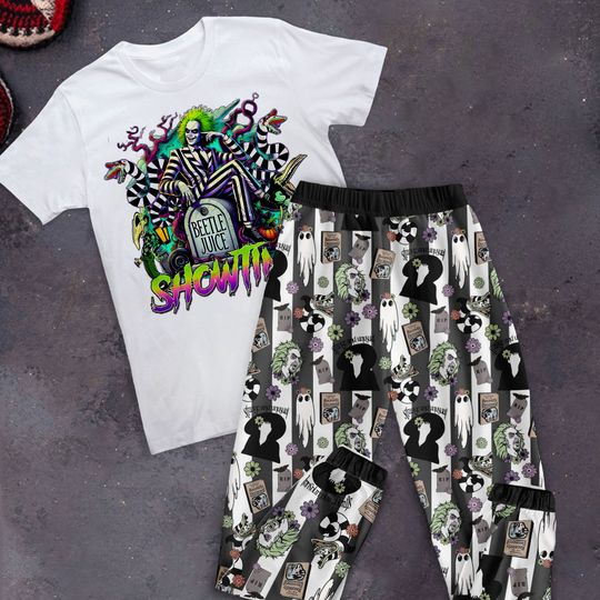 Beetlejuice Pajamas Set, Beetlejuice Halloween Family Pajamas, Beetlejuice Family Holiday Pajamas Set.