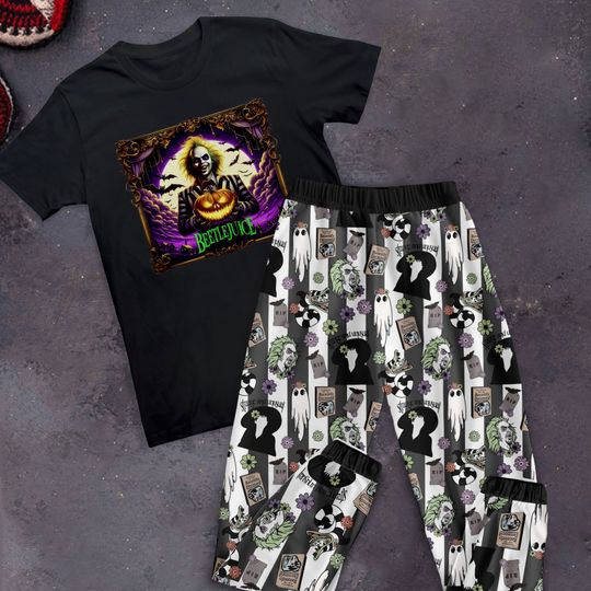 Beetlejuice Pajamas Set, Beetlejuice Personalized Family Pajamas, Beetlejuice Family Christmas Pajamas Set.