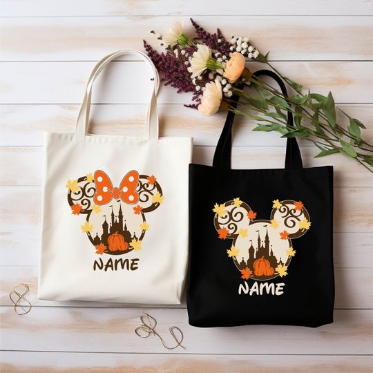 Discover Custom Mickey And Minnie Halloween Tote Bag, Personalized Disney Kids Shopping Candy Bag, Halloween Tote bag, Disney Custom Name Tote Bags