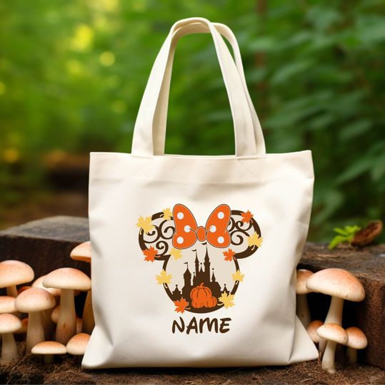 Discover Custom Disney Minnie Halloween Tote Bag, Personalized Name Disney Kids Shopping Candy Bag, Halloween Tote bag, Disney Custom Name Tote Bags