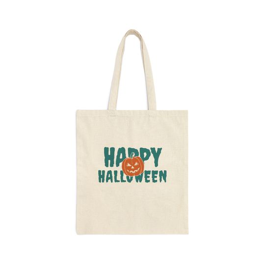 Discover Happy Halloween Cotton Canvas Tote Bag | Cute Halloween Tote Bag | Vintage Halloween Tote Bag | Pumpkin Tote Bag | Jack o lantern Tote Bag