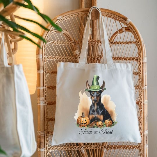 Discover Doberman Halloween Tote Bag, Trick Or Treat Tote Bag, Halloween Squad Totes, Kids Halloween Tote Bag, Candy Tote Bags, Halloween Gift