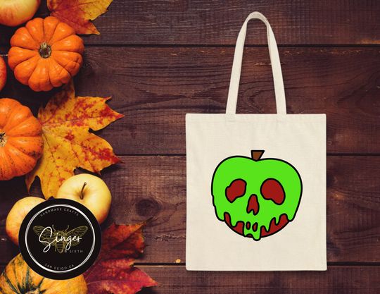 Discover Poisoned Apple Trick or Treat Bag, Halloween Bag, Disney Snack Bag, Halloween Canvas Tote Bag, Spooky Tote Bag, Eco Reusble Canvas Bag