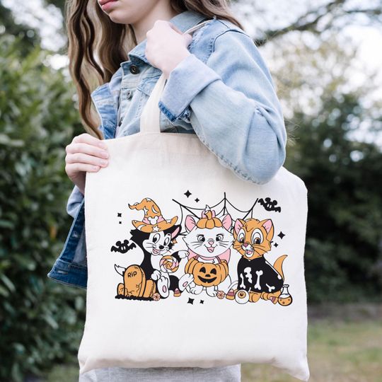 Halloween Cat Tote Bag, Aristo Cats Tote Bag, Cute Cat Halloween Tote Bag, Cat Lover Gift, Disney Cat Tote Bag, Gift for Her