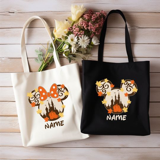 Discover Custom Mickey And Minnie Halloween Tote Bag, Personalized Disney Kids Shopping Candy Bag, Halloween Tote bag, Disney Custom Name Tote Bags