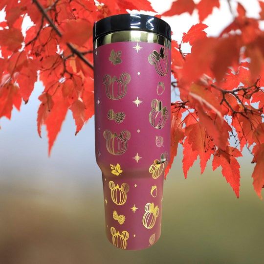 Discover 40oz  Laser Engraved Fall Mickey and Minnie Pumpkin Tumbler