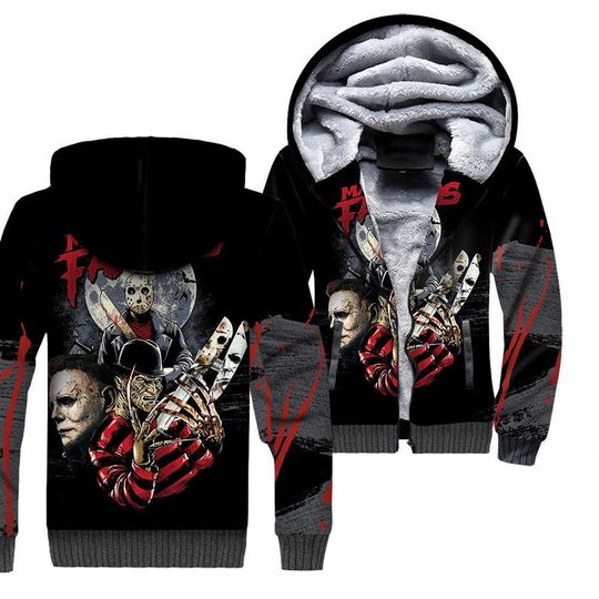Discover Horror Movie Fleece Hoodie, Horror Characters Hoodie, Halloween HN Shirt, Hoodies For Men, Trick Or Treat Shirt, Fall Shirt