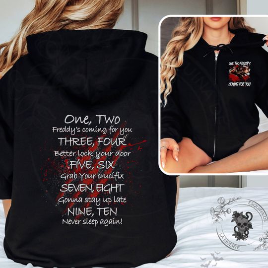 Discover Freddy Zip Up Hoodie | Horror Theme Hoodie | Nightmare Elm Street Movie Sweater | Kruger Merch | Zip Up Hoodie | Gift for Horror Fan