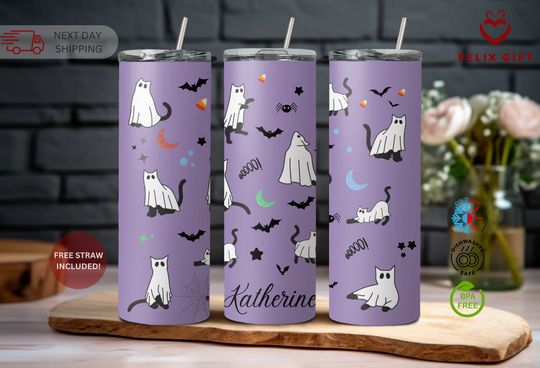 Discover Ghost Cat Halloween Tumbler, Fall Tumbler, Spooky Season, Halloween Gift, Halloween Mug, Cat Mom, Cat Lover Gift, Custom Tumbler, Atomic Cat