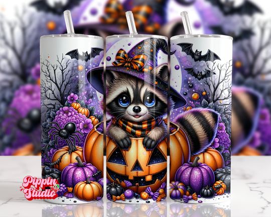 Discover Raccoon Halloween Tumbler Wrap 20 oz - Raccoon Sublimation Design - Halloween Pumpkin Sublimation -  Spooky raccoon