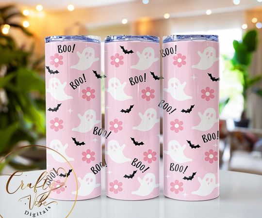 Discover Retro Halloween Tumbler Wrap  , 20oz Skinny Tumbler Sublimation,Cute Ghost Tumbler  ,Spooky Season Tumbler, Pastel Halloween, Cute Ghost