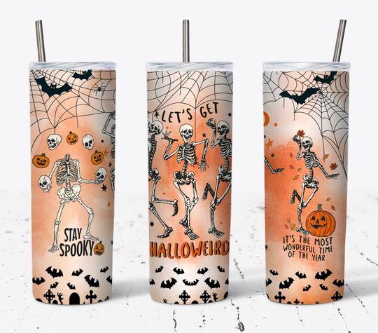 Discover Dancing Skeletons  Halloween Tumbler Wrap, 20 oz Tumbler Wrap, Halloween Tumbler Wrap, Spooky Tumbler, Let's Get Halloweird, Funny Skeleton
