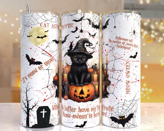 Discover Halloween spooky cat Tumbler Wrap, Pumpkin halloween witch Sublimation Design, 20 oz Skinny Tumbler, Tumbler , witch tumbler