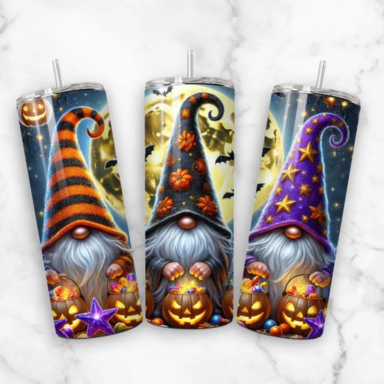 Discover Halloween Gnomes Tumbler Wrap Seamless  Spooky Gnomes 20 oz Skinny Tumbler Bats and Pumpkins Sublimation Design T266
