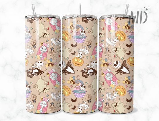 Discover Horror  , Sally Halloween Skinny Tumbler 20 oz, Jack Halloween Tumbler Wrap 20oz, Addams Halloween Tumbler Wrap 20oz