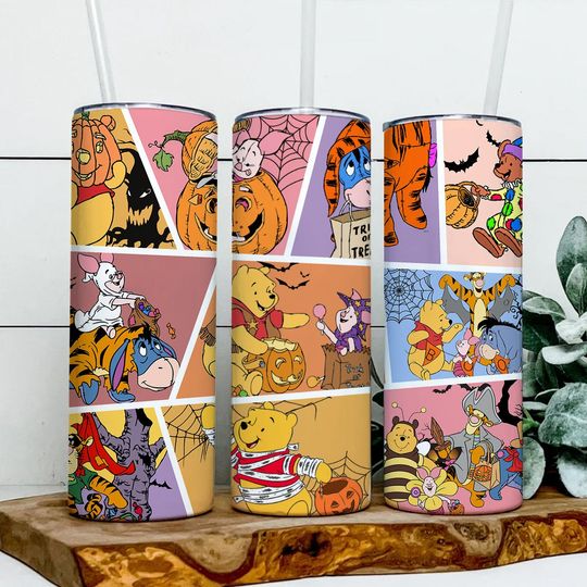 Halloween Winnie The Pooh Tumbler  , Pooh & Friends 20oz Tumbler Wrap, Halloween Tumbler  , Spooky Tumbler