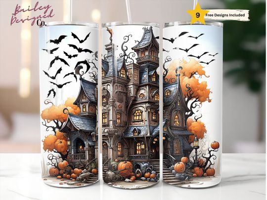 Discover Haunted  House 20 oz Skinny Tumbler Sublimation Design    , Creepy Whimsigoth Halloween Tumbler