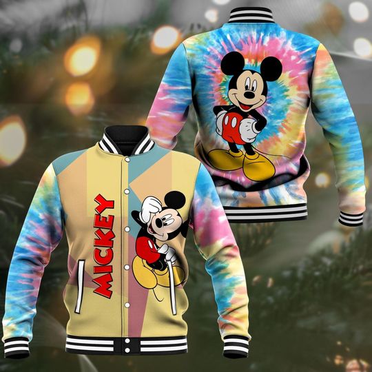Halloween Mickey Baseball Jacket, Mickey & Friends Tie Dye Jacket, Disney Cartoon Streetwear Jacket, Magic Kingdom Gift For Man Women