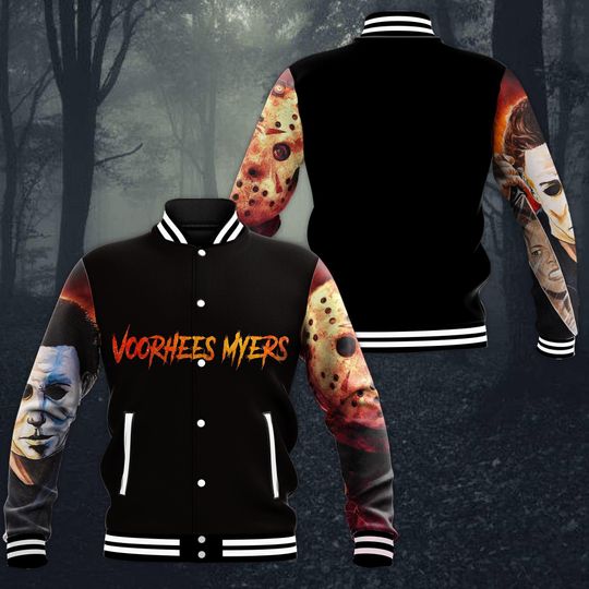 Discover Halloween Voorhees Myers Baseball Jacket, Personalized Horror Jackets Men, Scary Movie Shirt, Friday The 13th Shirt, Streetwear Jacket