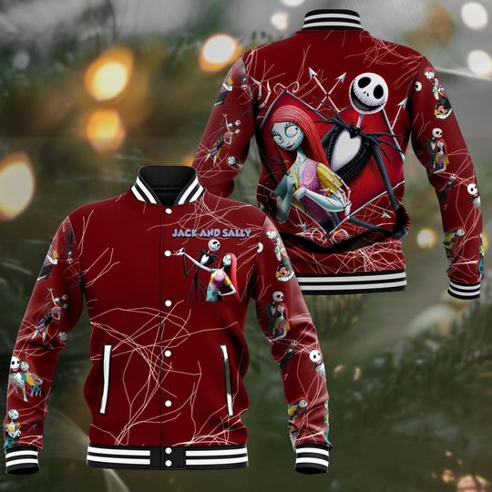 Skellington Sally Halloween Baseball Jacket, Horror Character Racing Jacket, Disney Cartoon Couple Shirt, Nightmare Christmas Movie