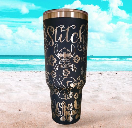 Discover 40oz Engraved Stitch Navy Blue Tumbler