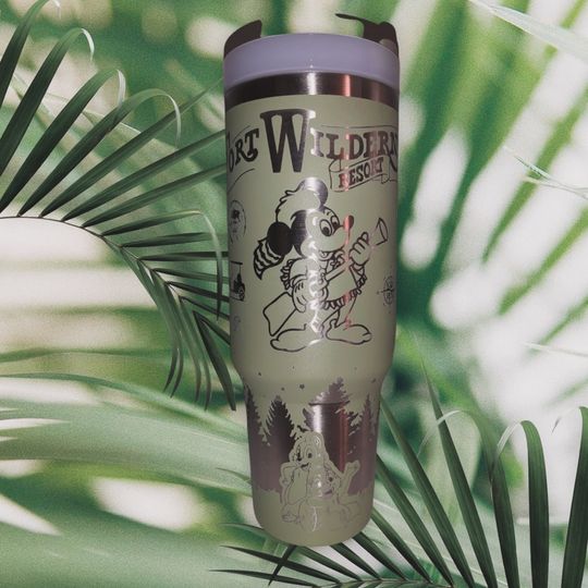 Discover 40oz Engraved Fort Wilderness Tumbler with handle