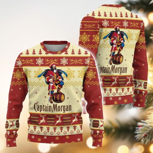 Christmas Captain Morgan Ugly Sweater, Vodka Holiday Sweater, Alcoholic Sweater For Party, Sweater For Men Women, Drinking Lover Gift