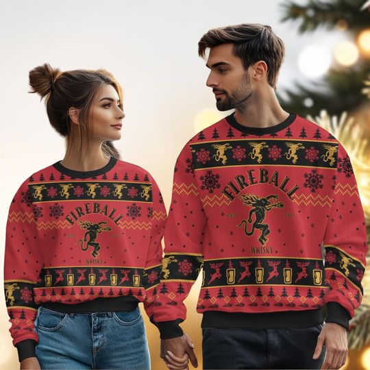 Christmas FireBall Whisky Ugly Sweater, Vodka Holiday Sweater, Alcoholic Sweater For Party, Sweater For Men Women, Drinking Lover Gift