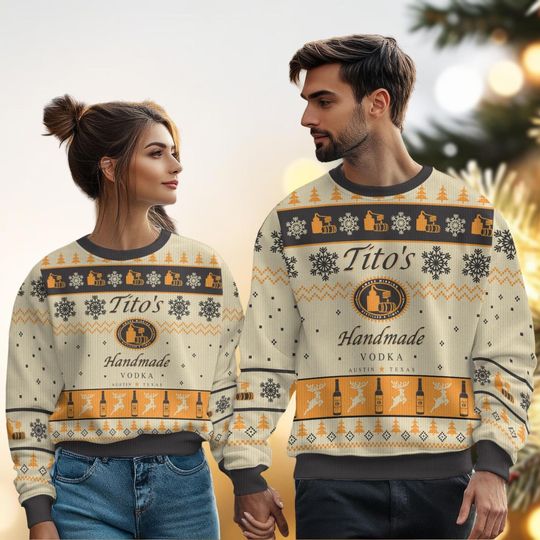 Titos Handmade Vodka Christmas Ugly Sweater, Whisky Sweater For Party, Alcohol Xmas Sweater, Vodka Ugly Sweater Shirt, Drinking Lovers
