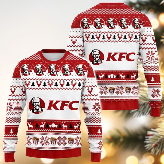 Christmas KFC Ugly Sweater, KFC Sweater Family, Fast Food Holiday Sweater, Kentucky Fried Chicken Ugly Xmas Sweater, Sweater For Party