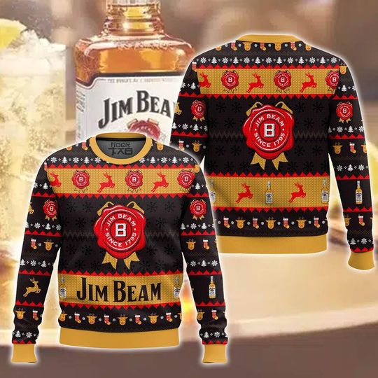Jim Beam Ugly Sweater, Jim Beam Whiskey Shirt, Alcohol Ugly Sweater, Holiday Sweatshirt, Christmas Ugly Sweater, Whiskey Fan Gift