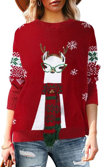 Discover Pink Queen Women's Long Sleeve Knitted Pullover Ugly Christmas Sweater Jumpers