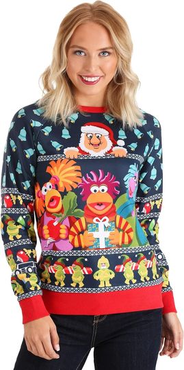 Discover Adult Fraggle Rock Ugly Christmas Sweater, Mokey Red & Gobo Holiday Xmas Crewneck, Festive Christmas Sweaters