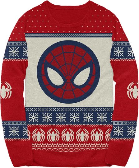 Discover Marvel Spider- Man Symbol and Webs Offcially Licesned Adult Knit Holiday Ugly Christmas Sweater