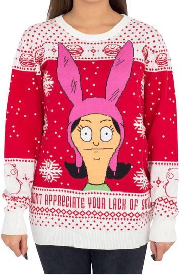 Adult Unisex Bob's Burgers Louise Appreciate Your Lack of Sarcasm Ugly Xmas Sweater