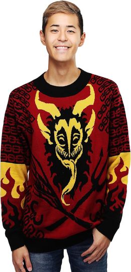 Adult Holiday Krampus Ugly Christmas Sweater, Horror Xmas Holiday Knitted Crewneck Sweaters for Men & Women