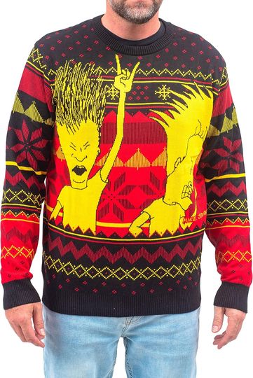 Adult Unisex Beavis and Butthead Rock-N-Roll 3 Color Ugly Christmas Sweater
