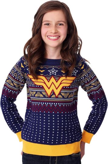 Fun Costumes Kid's Wonder Woman Navy Ugly Christmas Sweater