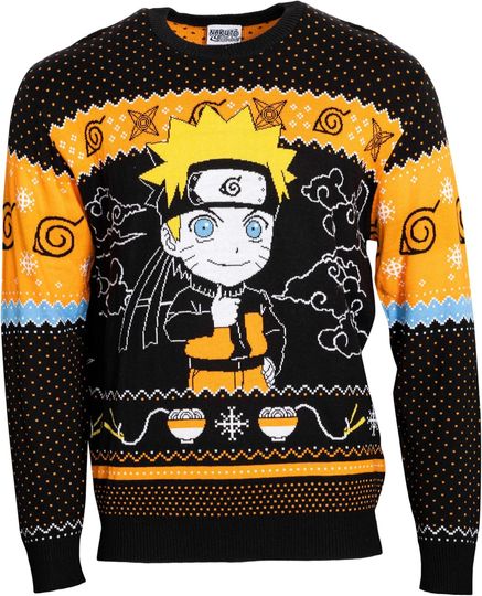 Narutoo Shippuden Sasuke Chibi Ramen Holiday Snowflakes Ugly Christmas Sweater