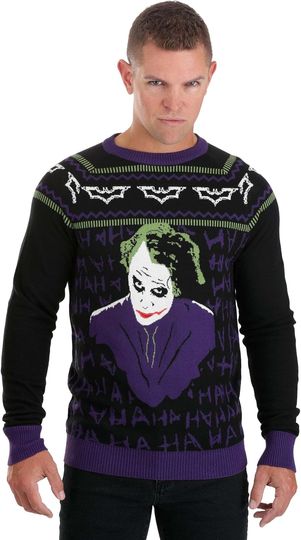 Batman The Dark Knight Joker Ugly Christmas Sweater for Adults, Superhero Villain Pullover Sweatshirt