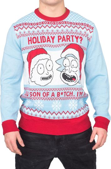 RIPP JUNC Rick and Rickandmorty Holiday Party Light Blue Ugly Christmas Sweater