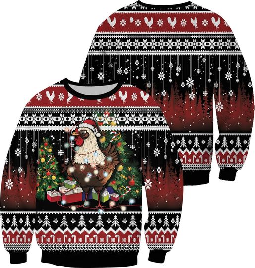 Chicken Ugly Christmas AOP Sweater Premium Unisex S-5XL, chicken sweater, chicken sweater for women, chicken sweater for men, chicken christmas sweaters, chicken sweater women,Small-5X-Large